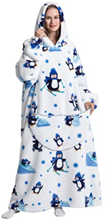 Sacebeleu Kuscheldecke mit Ärmeln,Oversized Decke Hoodie Sweatshirt,Flauschige Sherpa TV-Decke Superlang Kapuzen Pullover Kuscheldecke mit Känguru Tasche Flanell Fleecedecke Ganzkörperdecke