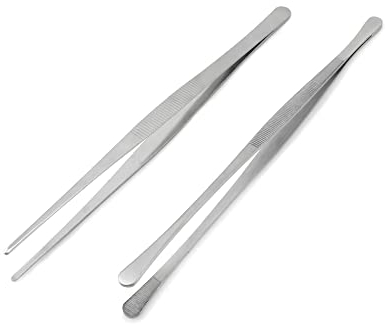 QWORK 2 Stücke lange pinzette lang aus Edelstahl, rund und spitz, grillpinzette, kochpinzette, 30 cm