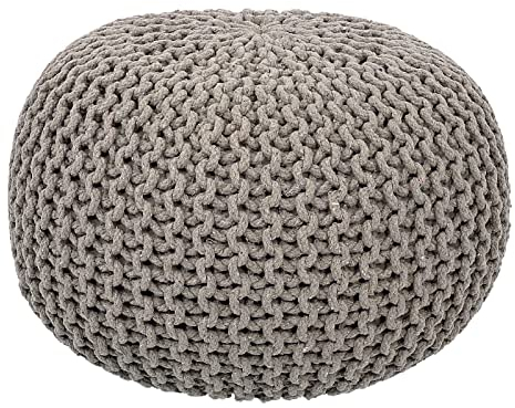 Fides Sitzhocker Strickhocker aus Baumwolle Grobstrick Optik handgefertigt nutzbar als Bodenkissen & Sitzpouf 55 cm Ø beige