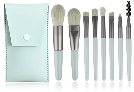 Witbicg - Lot de 8 pinceaux de maquillage bon marché - Pinceaux de maquillage professionnels anti-cernes, fard à paupières, fard à joues - Pour femmes et filles - Vert + sac en cuir