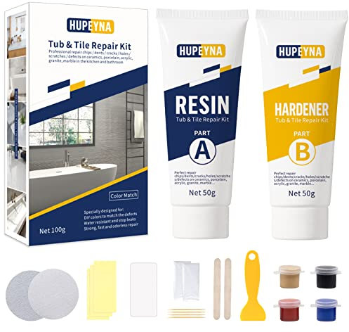 Kit Riparazione Vasca da Bagno, Hupeyna Kit di Riparazione Doccia Ceramica e Smalto per Riparazione Ammaccature Fori Graffi crepe, Kit Riparazione Piastrelle Impermeabile-Offre più Opzioni di Colore