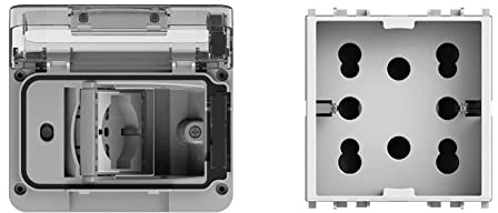 4Box 4B.W.RAL.015, Wide IP55, Presa Elettrica da Esterno per Scatola da Incasso Tipo 503 con Schuko Bivalente, Grigia & 4B.V14.H21, Side, Presa da Incasso Multistandard 1 Schuko + 2 Bipasso