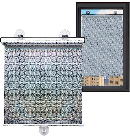 YHBZ Saugnapf-Fensterrollos,Sonnenschutz Verdunkelungsvorhang,Einziehbarer tragbarer Jalousien,Frei-Perforierte Rollos,für Glastür Fenster Beschattungen,Silver-W50*H125cm(19.7 * 49.2in)