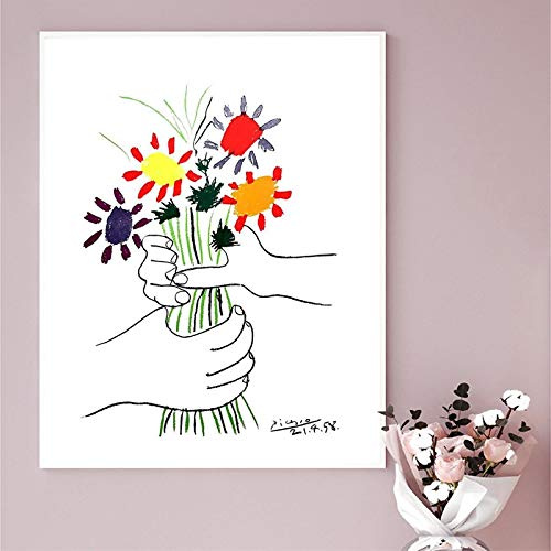 GEMMII Pablo Picasso 1958 Bouquet de la Paix Oeuvre Picasso Impressions sur Toile Picasso Galerie d'Art Affiche Mur Art Photo 50x75cm Sans Cadre