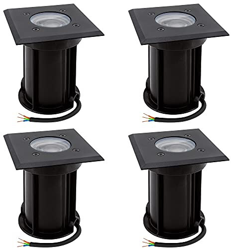 linovum BOQU Bodenstrahler LED 230V dimmbar IP67 mit LED GU10 Leuchtmittel 6,5W neutralweiß - Boden Weglampe schwarze Front