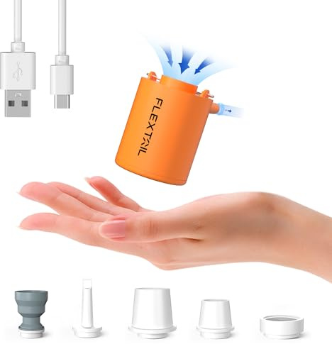 FLEXTAILGEAR 45g Mini Air Pump, 4kPa Electric Inflatable Pump, Wireless Vacuum Bag Pump, High Flow 180L/min, Quiet Inflation/Deflation for Sleeping Pads, Air Bed Mattress, Pool Floats, Orange