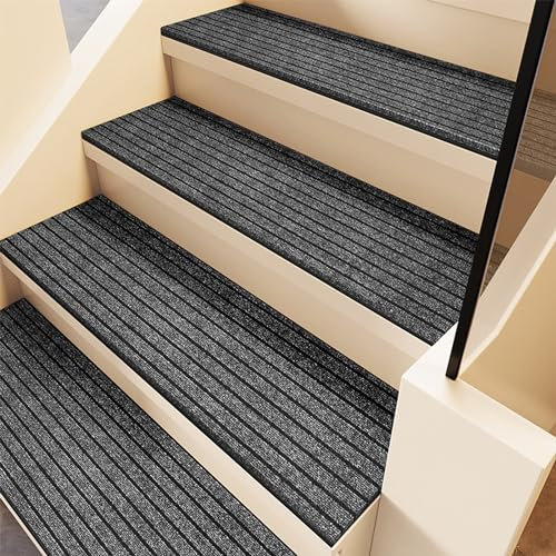 Treppenstufen Matten Außen Innen Rutschfest,Stufenmatten Gummi Wasserfeste,Polyester Treppenteppich Flauschig Waschbar,Antirutsch Stufenteppich für Holz/Beton/Marmor Stufe,7Stück Schneidbarer Teppich