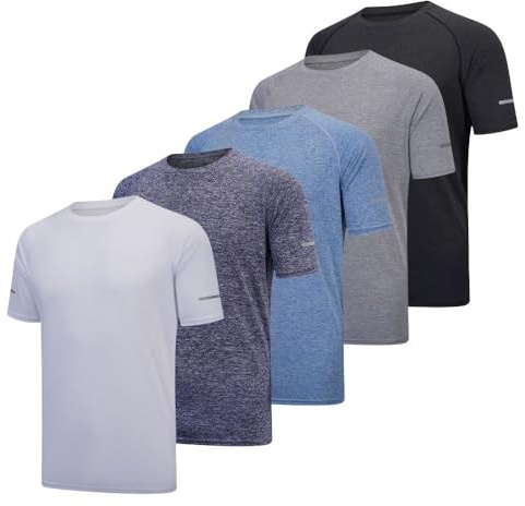 fovdtaa Lot de 5 t-shirts de sport pour homme à manches courtes et encolure ronde, matière perméable à l’air