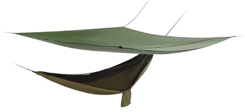 Begonia camping hängmatta med myggnät och tältpresenning, ventilerande hängmattor av nylon polyester, resa hammock 200 kg lastkapacitet 2,9 x 1,4 m (armégrön)