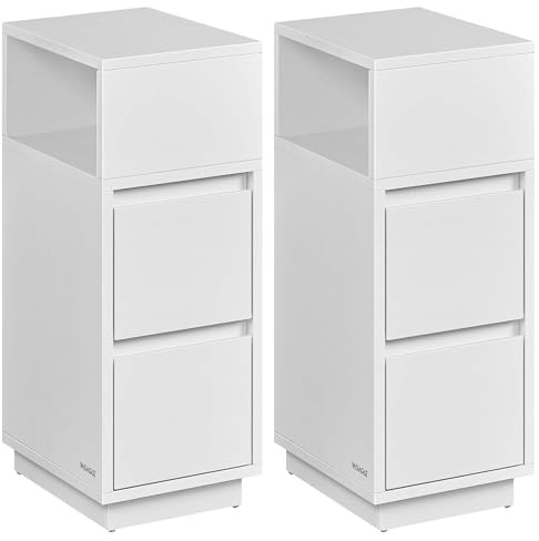 VASAGLE KAILYN Collezione Comodini Stretti con 2 Cassetti, Set di 2, Bianco