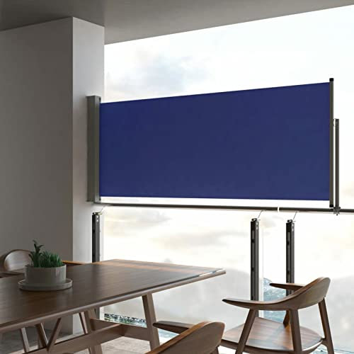 Gecheer Ausziehbare Seitenmarkise 100x300 cm Blau, UV- und reißfester Polyester Sichtschutz mit automatischer Rückrollfunktion für Terrassen und Balkone