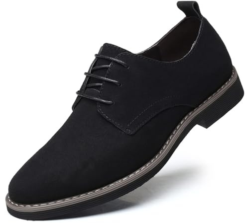 Men's Suede Leather Lace Up Derbys Brogues Shoes, Mens Formal Shoes Brogues Wedding Shoe Casual Stacked Heel Office Shoe Classic Oxfords (Black,8)