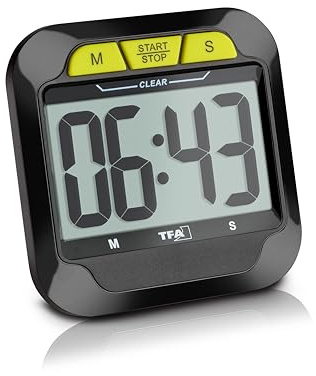 TFA Dostmann 38.2054.01 digital timer, larmljud (normal/hög), korttidstimer med stoppur, magnetisk, vändbar, för kök, frågesport, sport,