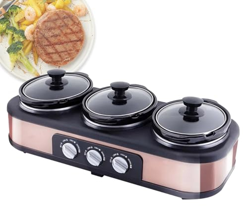 Olla de cocción Lenta de Cocina con Control de Temperatura Independiente, 3 Niveles de Potencia de Fuego/1,5 L * 3 de Gran Capacidad, Olla de cocción Lenta multifunción para cocinar gachas