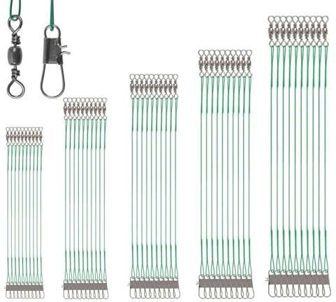 Stahlvorfach,50 Stück Angelvorfächer Edelstahl Angelvorfachschnur Mit Wirbel & Karabiner Stahlvorfach Angelzubehör für Salz- und Süßwasser Verbindungsgerät Köder oder Haken Vorfach Angeln