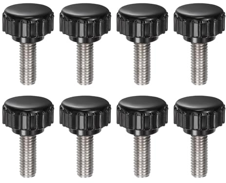 QUARKZMAN 8pcs Tornillo Moleteado, M6x16mm Tornillo de Pulgar de Rosca Macho Pomos de Sujeción Moleteados Métricos de Acero Inoxidable Perilla de Perno de Estudio Tornillo de Apriete, Negro