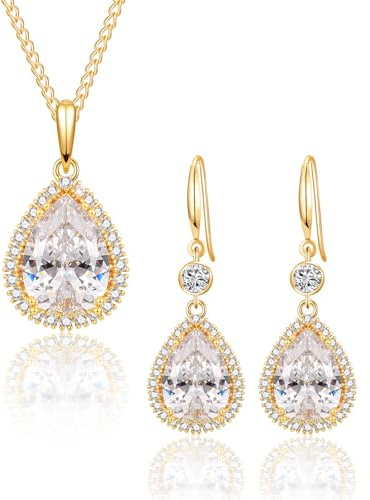 Shuxin Schmuckset für Damen, Gold Halskette & Ohrringe Set, Schmuck Set mit 5A Zirkonia für Frauen Braut