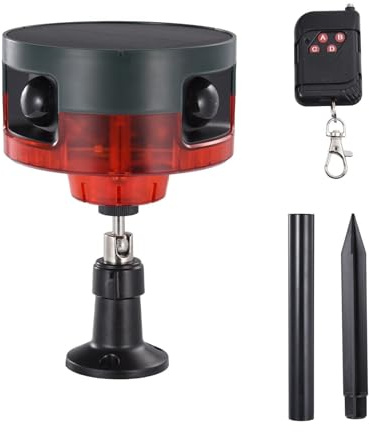 Dreuhuing Alarma solar con sensor de movimiento, alarma de con sensor solar para exteriores con control remoto, sonido fuerte y detector de movimiento ajustable, para fábrica, escuela,