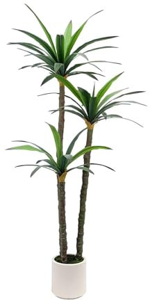 Romantic Season Pianta di agave artificiale, 1,5 m, pianta di agave finta con 4 teste in vaso di plastica, albero finto per decorazione della casa, decorazione per interni o esterni, ufficio, regalo