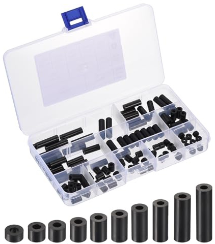 PATIKIL 100 Stück M3 ABS Abstandshalter Sortiment Kit, Rund Kunststoff Distanzhülsen Ohne Gewinde Säulen Unterlegscheiben Sortiment Kit mit Kunststoffbox, Schwarz