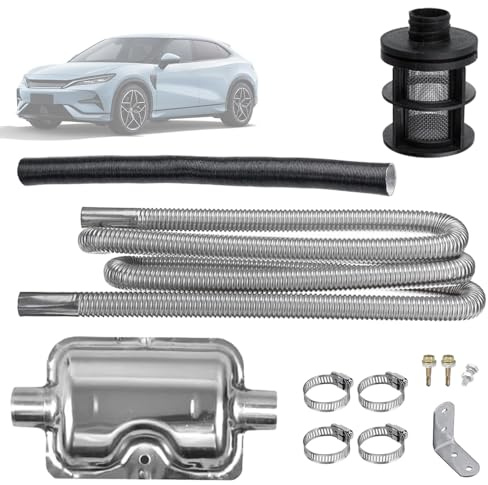 Schalldämpfer Standheizung Kit, 200 cm Auspuffrohr + 30 cm Ansaugrohr + 15 cm Schalldämpfer, mit Luftfilter und 4 Rohrschellen, für Auto Luft Dieselheizung (Einheitsgröße)