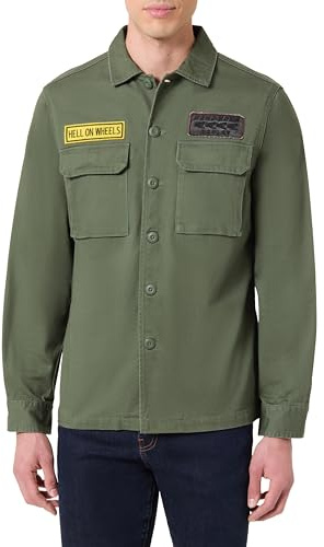 REPLAY Herrskjorta, långärmad skjortjacka, Light Military 438 (grön), M