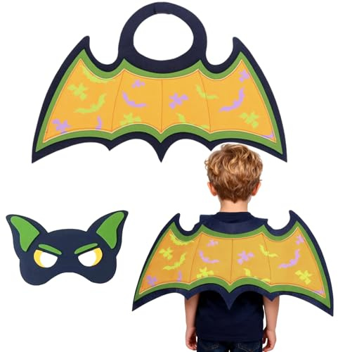 HarnyLoom Fledermaus Kostüm Kinder, Flügel Drachen Kostüm Umhang Drachenflügel mit Maske für Jungen Mädchen Halloween Accessoires Cosplay Party (Schwarze Fledermaus)
