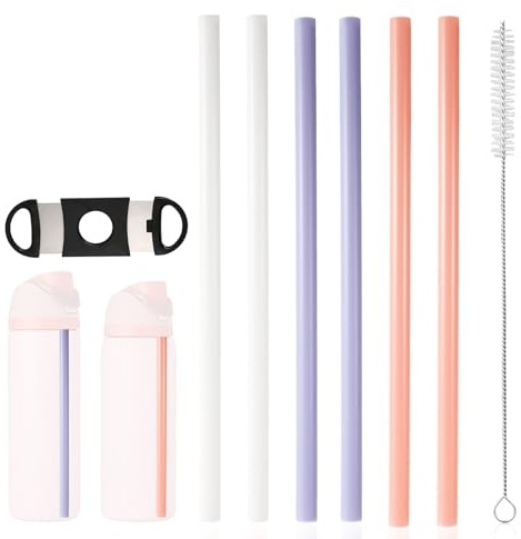 6pcs Replacement Straws for Owala 24oz 32oz,Reusable Plastic Straws | with Cleaning Brush and Cutting Tool, Water Bottle Tumbler Cleaner Accessories Parts, 3 Colors
