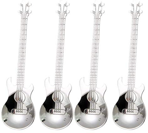 Guitar Coffee Teaspoons,4 Pcs Stainless Steel Musical Coffee Spoons Teaspoons Mixing Spoons Sugar Spoon(Silver)