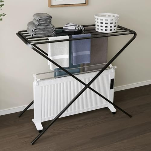 LXRHLIKG Oil Filled Radiator Heater Drying Rack Clothing, Clothes Drying Rack Foldable Oil Filled Heater, Painted Iron, Floor-standing Design(Black,100cm/39in)