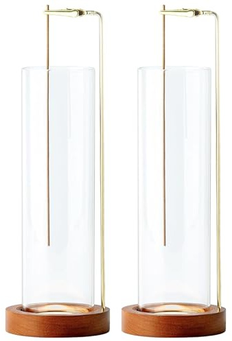 2 Soportes para Quemador de Incienso, Soporte de Incienso Transparente Resistente al Calor con Base de Madera y recogedor de Cenizas de Vidrio Desmontable para meditación, Yoga, SPA, decoración -