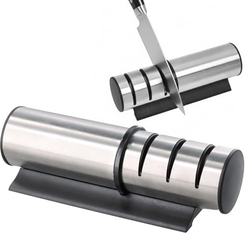 Affilacoltelli con 3 Fasi, Affilacoltelli Professionale, Base Antiscivolo, per Coltelli da Cucina