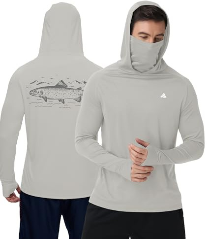 ZITY Men's Sun Protection Hoodie with Mask UPF 50+ UV Long Sleeve Lightweight Shirt Rapid Drying Fishing & Rash Guard