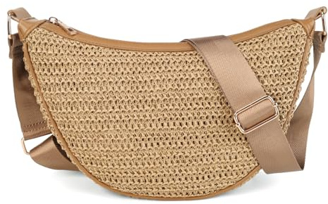Gladdon Damen Schultertasche Stroh,Halbmondförmige Schultertasche Khaki
