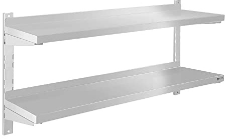 Royal Catering RCWR-120.2 Wandbord Zwei Ablageflächen Edelstahl 2 x 120 x 30 cm 3,5 cm Stärke 70 kg Belastbarkeit Wandregal Wandboard Regal Tellerbord