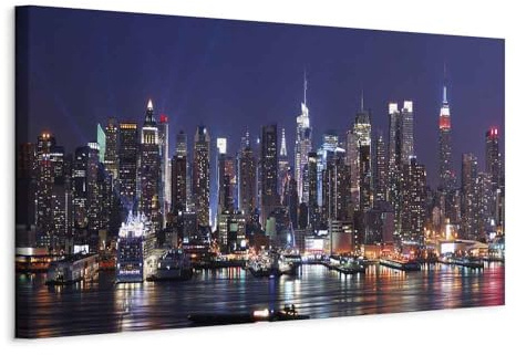 B&D XXL - Leinwandbild Skyline NY Stadt, 120x40 cm, 1-teilig, Schlafzimmer | Hochwertige Leinwand, sofort aufhängbar, ideal fürs Wohn- oder Schlafzimmer, wasserfest und lichtecht, langlebig, stilvoll