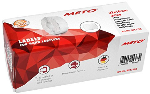 Meto Etiketten für Preisauszeichner (22x16 mm, 6.000 Stück, weiß, 2-zeilig, multifunktion permanent und tiefkühl, für Meto, Contact, Sato, Avery, etc.)