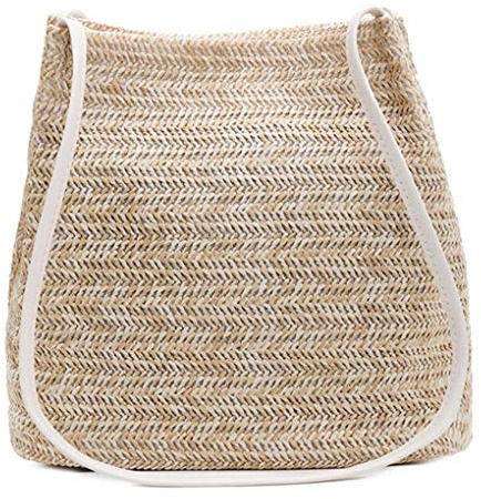 Hava Kolari Stroh Tasche Weben Tasche Schultertasche Handtasche Beuteltasche für Frauen Schultertasche mit magnetischem Schnallen und Kunstleder Griff (Weiß)