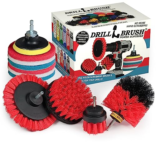 Drillbrush Commercial Heavy Duty Scouring Pads and Scrubber Brush Set – Drill Powered Nylon Scrub Brush Attachment Set – Outdoor Cleaning Drill Brush Power Scrubber – Drill Scrubber Attachment Brush