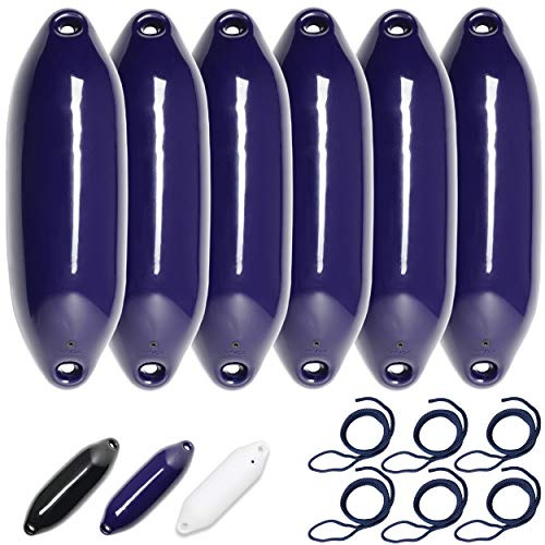 HonuNautic 6er Set Fender incl. Fenderleinen | U-Serie | Farbe: Blau | Größe: Ø 12 x L 40 cm | Boot & Yacht Stegfender, Langfender