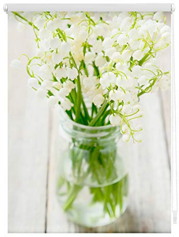 Lichtblick Klemmfix Verdunklungs-Rollo mit Motiv, ohne Bohren, Blickdicht, Seitenzugrollo, Made in Germany, Maiglöckchen - Weiß 90 x 150 cm