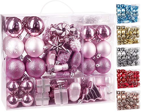 BRUBAKER 77-teiliges Set Weihnachtskugeln Christbaumschmuck | Kunststoff Rosa / Silber