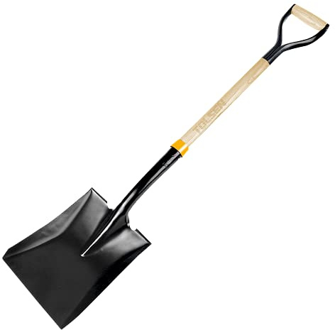 Garden Shovels for Digging, Spade Shovel, Garden Shovel for Planting, D Grip Steel Shovel, Flat Shovel Wooden Handle, Carbon Steel, Square Shovel, Head is 9.25″ Wide x 11.5 deep, Overall Length 42''