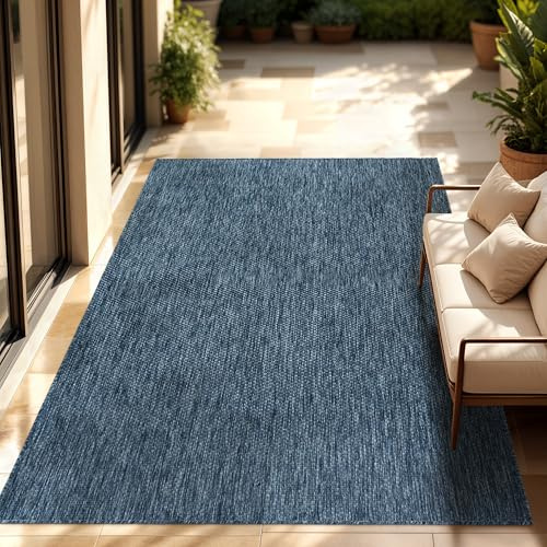Paco Home Outdoor Teppich, Wetterfest Pflegeleicht Küchenteppich Ideal für Terrasse Balkon Garten, Flachgewebe Sisaloptik Modern Einfarbig meliert, 160x220 cm, Blau