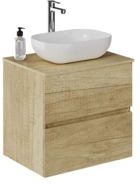Baikal Baño Onyx, 2 cajones, suspendido en Pared, con Lavabo cerámico. Mueble Montado, Melamina 16,Mueble F46 + Top + Lavabo 70 cm Nature