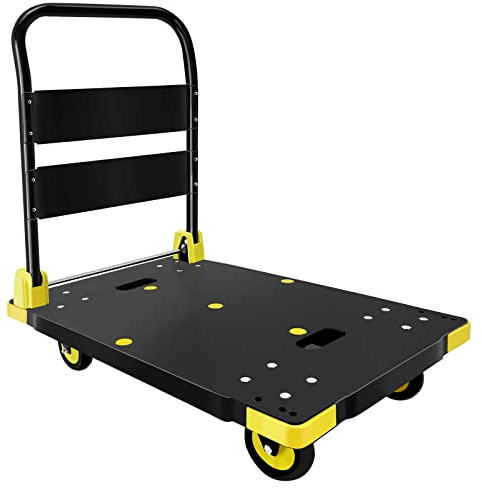 Platform Truck Cart 1000LBS Chinco Star Folding Push Cart Dolly Portable Moving Dolly Cart with 360° Swivel 5'' Wheels Heavy Duty Foldable Flatbed Cart for Hand Moving (35L x24W x40H in)