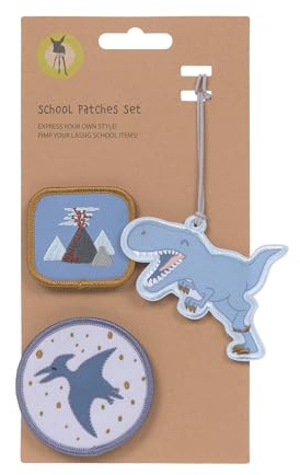 LÄSSIG Anhänger und Patches Set (3 Stk.) mit Druckknopf/School Patches Set Dinosaur