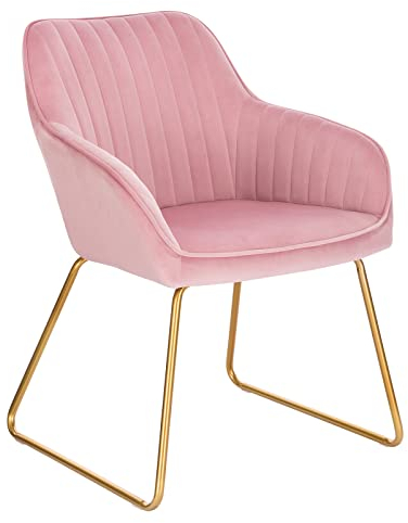 WOLTU Esszimmerstuhl 1 Stück Küchenstuhl Wohnzimmerstuhl Polsterstuhl Sessel, Armlehnstuhl mit Rückenlehne, für Esszimmer, Küche, Wohnzimmer, Samt, Gold Metallbeine, Rosa, BH246rs-1