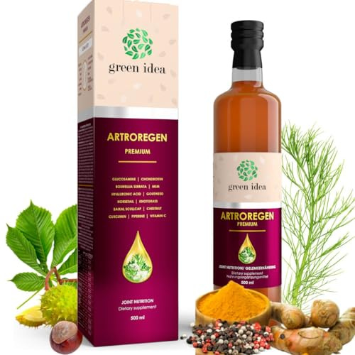 Green idea - Arthroregen Premium 500 ml - Gelenkskomplex Intensiv Sirup mit Hyaluronsäure, Glucosamin, Chondroitin, MSM - 100% Natürlich mit Aktiven Kräutern - Knorpelschutzmittel