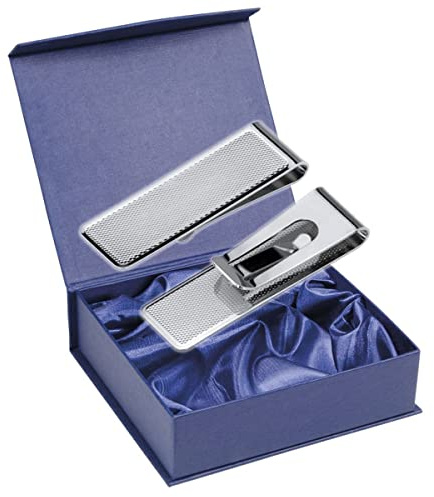 Geldscheinklammer Kornguillochiert (7,5x2,5 cm) | Premium Silber Plated versilbert | Edles Geschenk mit Box